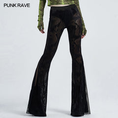 WK-445XCF black Gothic dark fringe flared trousers?-??Punk Rave Clothing