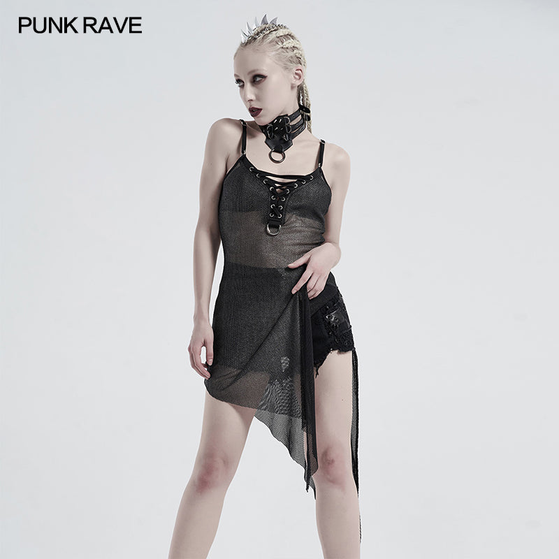 WQ-495LQF Punk daily perspective silver mesh camisole?-??Punk Rave Clothing