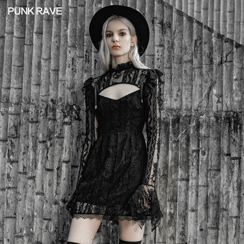 OPQ-722LQF Hollow-out lace dress?-??Punk Rave Clothing