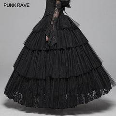 WQ-426 Dark Gothic Long Lace Tiered Skirt Ball Gown Dress?-??Punk Rave Clothing