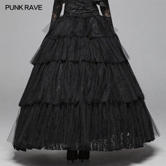 WQ-426 Dark Gothic Long Lace Tiered Skirt Ball Gown Dress?-??Punk Rave Clothing