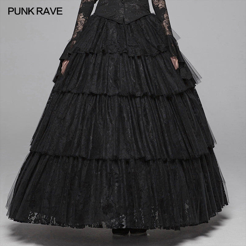 WQ-426 Dark Gothic Long Lace Tiered Skirt Ball Gown Dress?-??Punk Rave Clothing