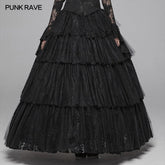 WQ-426 Dark Gothic Long Lace Tiered Skirt Ball Gown Dress?-??Punk Rave Clothing