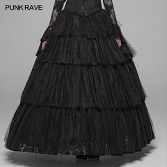 WQ-426 Dark Gothic Long Lace Tiered Skirt Ball Gown Dress?-??Punk Rave Clothing