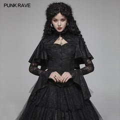 WY-1056 Gothic High Collar Long Sleeve Shawl Lace Shirt?-??Punk Rave Clothing