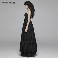WQ-421 Vintage Gothic Long Lace Dress With Removable Shoulder Strap For Women?-??Punk Rave Clothing