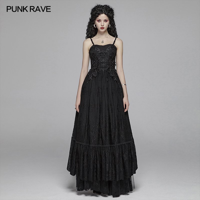 WQ-421 Vintage Gothic Long Lace Dress With Removable Shoulder Strap For Women?-??Punk Rave Clothing