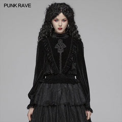 WT-571 Gothic Middle Collar Dark-grain Velvet Blouse For Women?-??Punk Rave Clothing