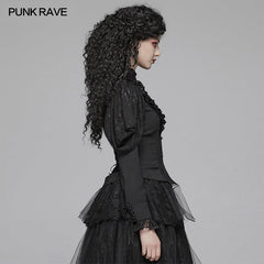 WY-1042 Gothic Long Shirt With Irregular Hollow-out Lace Design For Women?-??Punk Rave Clothing