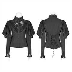 WY-1042 Gothic Long Shirt With Irregular Hollow-out Lace Design For Women?-??Punk Rave Clothing