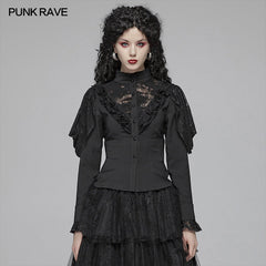 WY-1042 Gothic Long Shirt With Irregular Hollow-out Lace Design For Women?-??Punk Rave Clothing