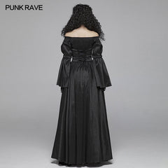 WQ-419 Victorian Gothic Off The Shoulder Long Sleeve Lace-up Dresses?-??Punk Rave Clothing