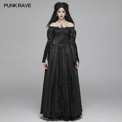 WQ-419 Victorian Gothic Off The Shoulder Long Sleeve Lace-up Dresses?-??Punk Rave Clothing