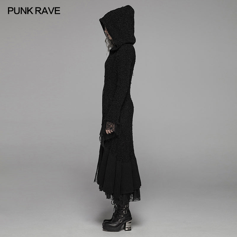 WM-047HMF Gothic Woolen Cardigan Hooded Long Sleeve Coat - Thick?-??Punk Rave Clothing