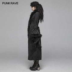 WY-1036 Gothic Gorgeous Fur High Collar Jacquard Long Coat?-??Punk Rave Clothing