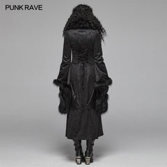 WY-1036 Gothic Gorgeous Fur High Collar Jacquard Long Coat?-??Punk Rave Clothing
