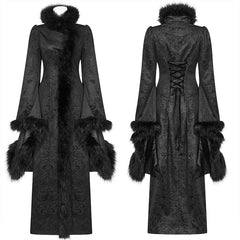 WY-1036 Gothic Gorgeous Fur High Collar Jacquard Long Coat?-??Punk Rave Clothing