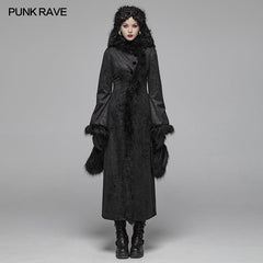 WY-1036 Gothic Gorgeous Fur High Collar Jacquard Long Coat?-??Punk Rave Clothing