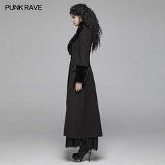 WY-1040 Gothic Women Gorgeous V-neck Long Coat With Detachable Imitation Wool Cuffs?-??Punk Rave Clothing