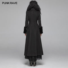 WY-1040 Gothic Women Gorgeous V-neck Long Coat With Detachable Imitation Wool Cuffs?-??Punk Rave Clothing