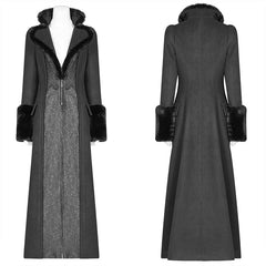 WY-1040 Gothic Women Gorgeous V-neck Long Coat With Detachable Imitation Wool Cuffs?-??Punk Rave Clothing