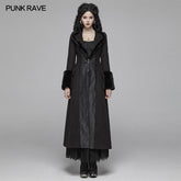 WY-1040 Gothic Women Gorgeous V-neck Long Coat With Detachable Imitation Wool Cuffs?-??Punk Rave Clothing