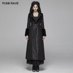 WY-1040 Gothic Women Gorgeous V-neck Long Coat With Detachable Imitation Wool Cuffs?-??Punk Rave Clothing