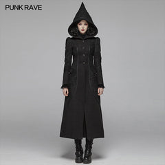 WY-1046 Gothic Long Woolen Coat With Pointed Hooded For Women?-??Punk Rave Clothing