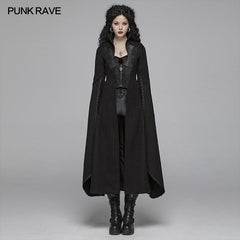 WY-1044 Gothic Double-sided Woolen Standing Collar Long Coat With Broken Block-style Sleeves For Women?-??Punk Rave Clothing