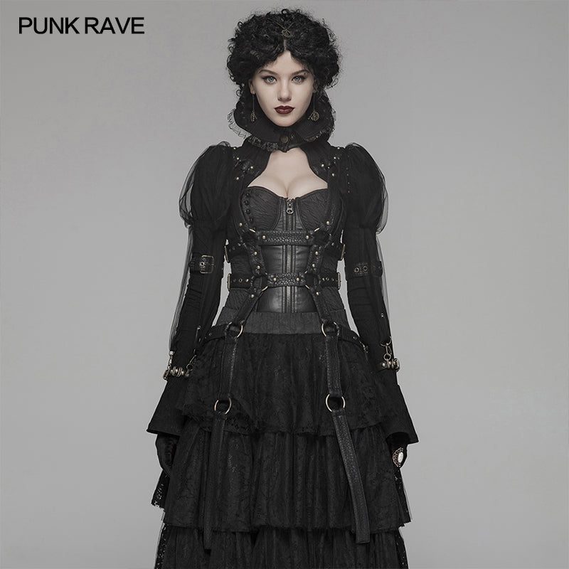 WY-1047 Steampunk Standing Collar Long Sleeve Cross Short Coat?-??Punk Rave Clothing