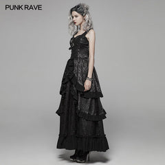 WQ-408 Steampunk Ruffle Lace-up Long Dress For Women?-??Punk Rave Clothing