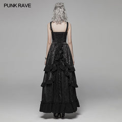 WQ-408 Steampunk Ruffle Lace-up Long Dress For Women?-??Punk Rave Clothing
