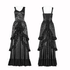 WQ-408 Steampunk Ruffle Lace-up Long Dress For Women?-??Punk Rave Clothing