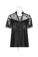 OPT-265 Gothic Exquisite Corns Tied Rope Lotus Leaf Lace Shirt For Women?-??Punk Rave Clothing