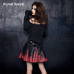 Q-128 black-red Short Punk Skirt With Printing Pattern?-??Punk Rave Clothing