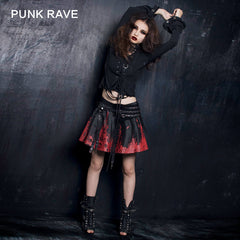 Q-128 black-red Short Punk Skirt With Printing Pattern?-??Punk Rave Clothing