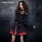 Q-128 black-red Short Punk Skirt With Printing Pattern?-??Punk Rave Clothing