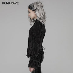 WY-1041 Gothic Dark-Grain Long Sleeve Velvet Shirt?-??Punk Rave Clothing