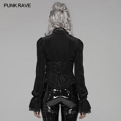 WY-1041 Gothic Dark-Grain Long Sleeve Velvet Shirt?-??Punk Rave Clothing