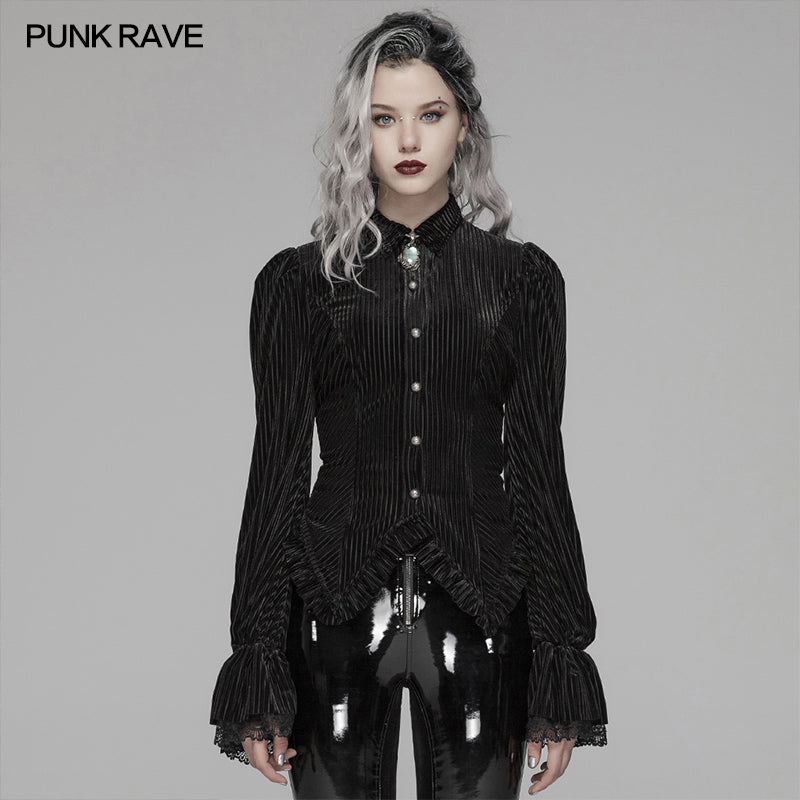 WY-1041 Gothic Dark-Grain Long Sleeve Velvet Shirt?-??Punk Rave Clothing