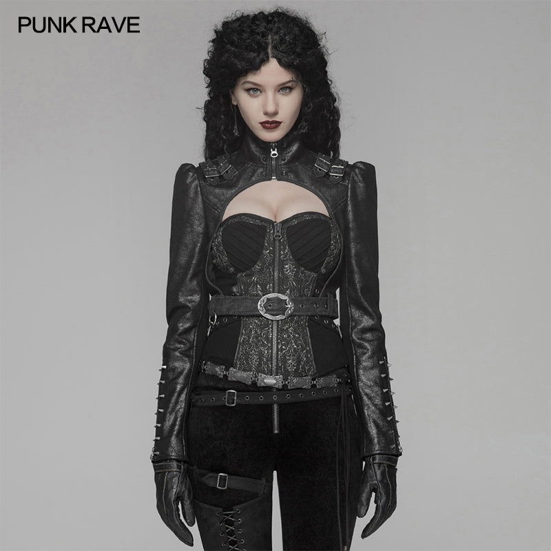 WY-961 Steam Punk Long Sleeve PU Leather Short Jacket?-??Punk Rave Clothing