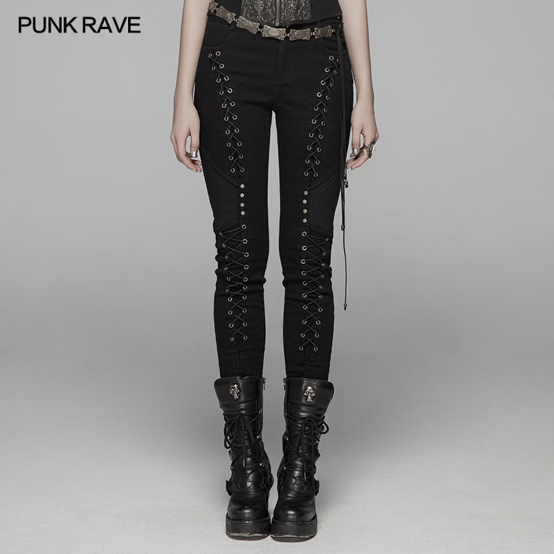 WK-372 Steam Punk Elasticity Denim Rope Pant?-??Punk Rave Clothing