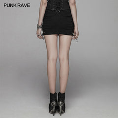 WQ-427 Punk Metal Mini Half Skirt With Two Sides Lace-up Design?-??Punk Rave Clothing