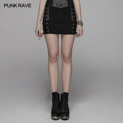 WQ-427 Punk Metal Mini Half Skirt With Two Sides Lace-up Design?-??Punk Rave Clothing