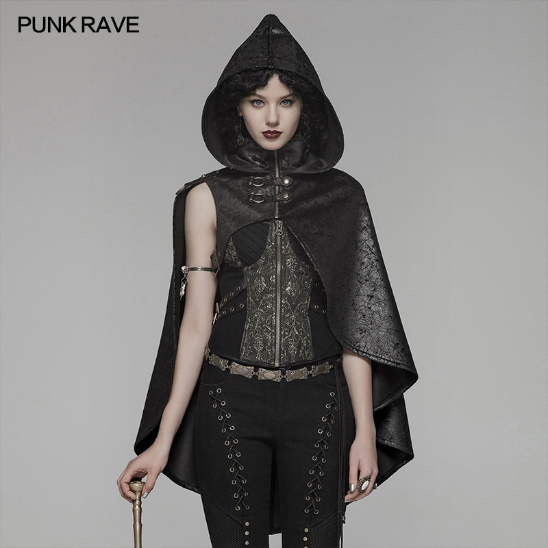 WY-1051 Steam Punk Leather PU Hooded Short Cloak With Lace-up Back?-??Punk Rave Clothing