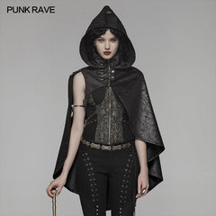 WY-1051 Steam Punk Leather PU Hooded Short Cloak With Lace-up Back?-??Punk Rave Clothing