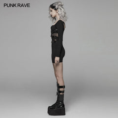 WQ-425 Punk PU Leather Loop Slimming Dress?-??Punk Rave Clothing