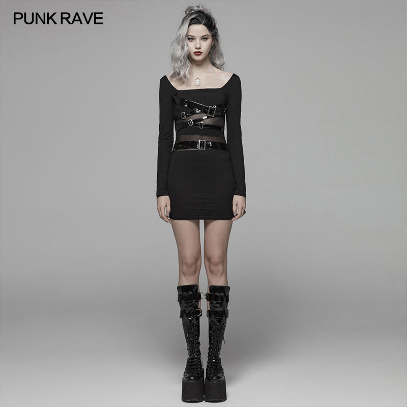 WQ-425 Punk PU Leather Loop Slimming Dress?-??Punk Rave Clothing