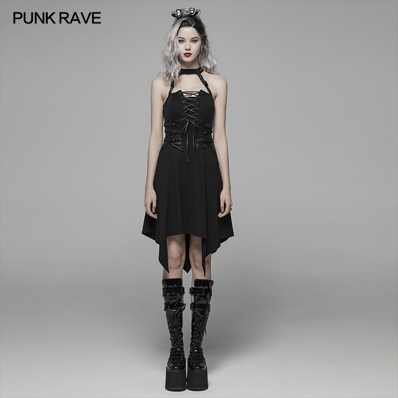 WQ-411 Dark Punk Halter Neck Short Dress?-??Punk Rave Clothing