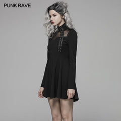WQ-415 PUNK High Neck Long Sleeve Dress For Women?-??Punk Rave Clothing